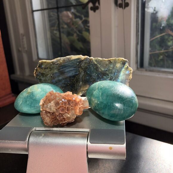 Amazonite, Labradorite, & Aragonite Crystal Stone Set Grounding, Peace, Healing - Picture 5 of 11